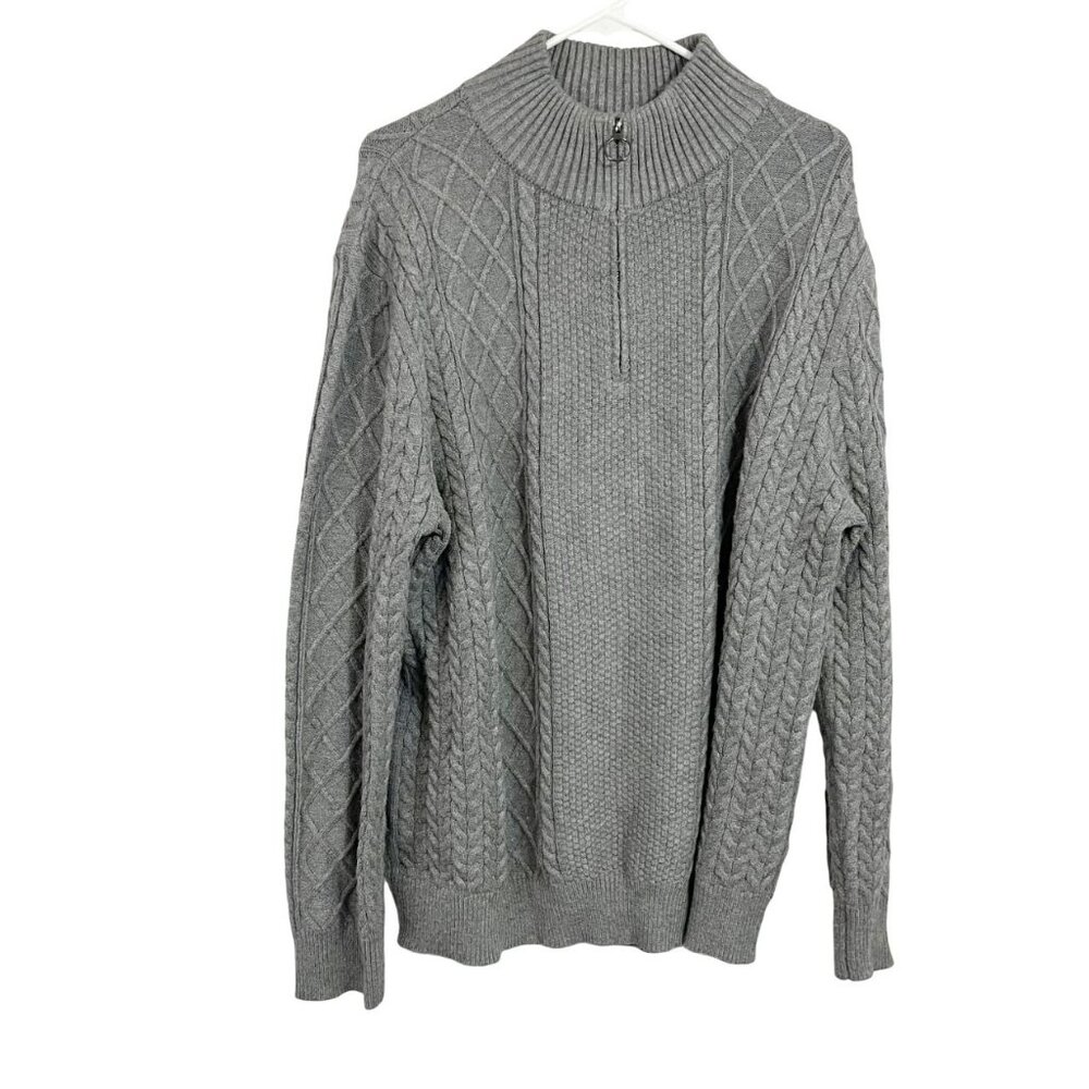 Paul Jones Gray Cable Knit Quarter Zip Pullover Sweater Fisherman Men's Size 2XL